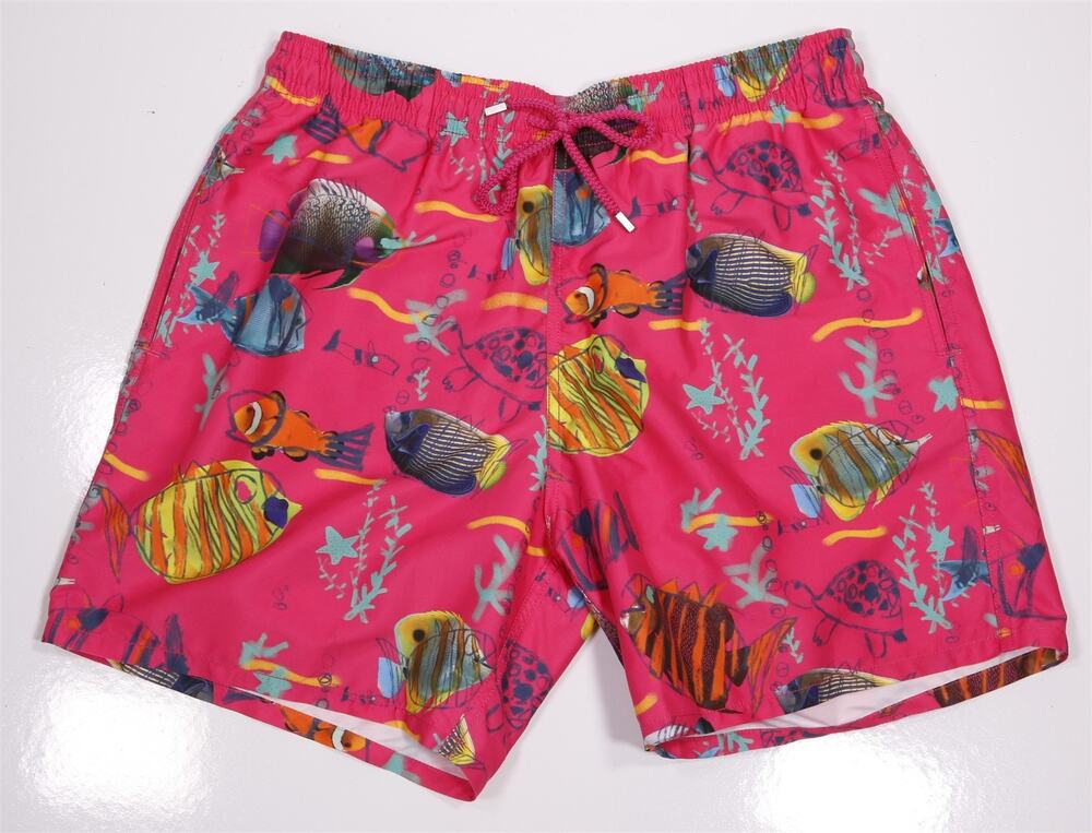 Vilebrequin Mens Pink Fish Pattern Moorea Swim Trunks XXL